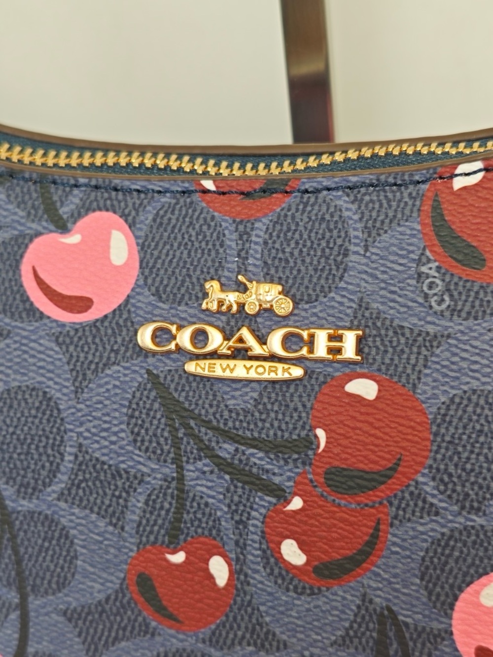 Coach Navy Cherry Print Shoulder Bag with Pink & Red Accents - Picture 12 of 12